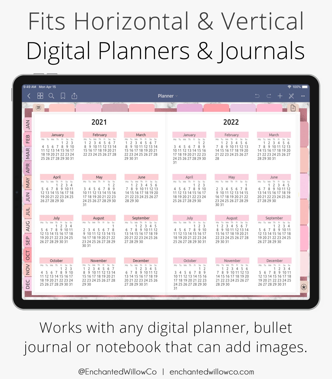 2021 2025 Yearly Calendar Digital Planner Insert for Etsy