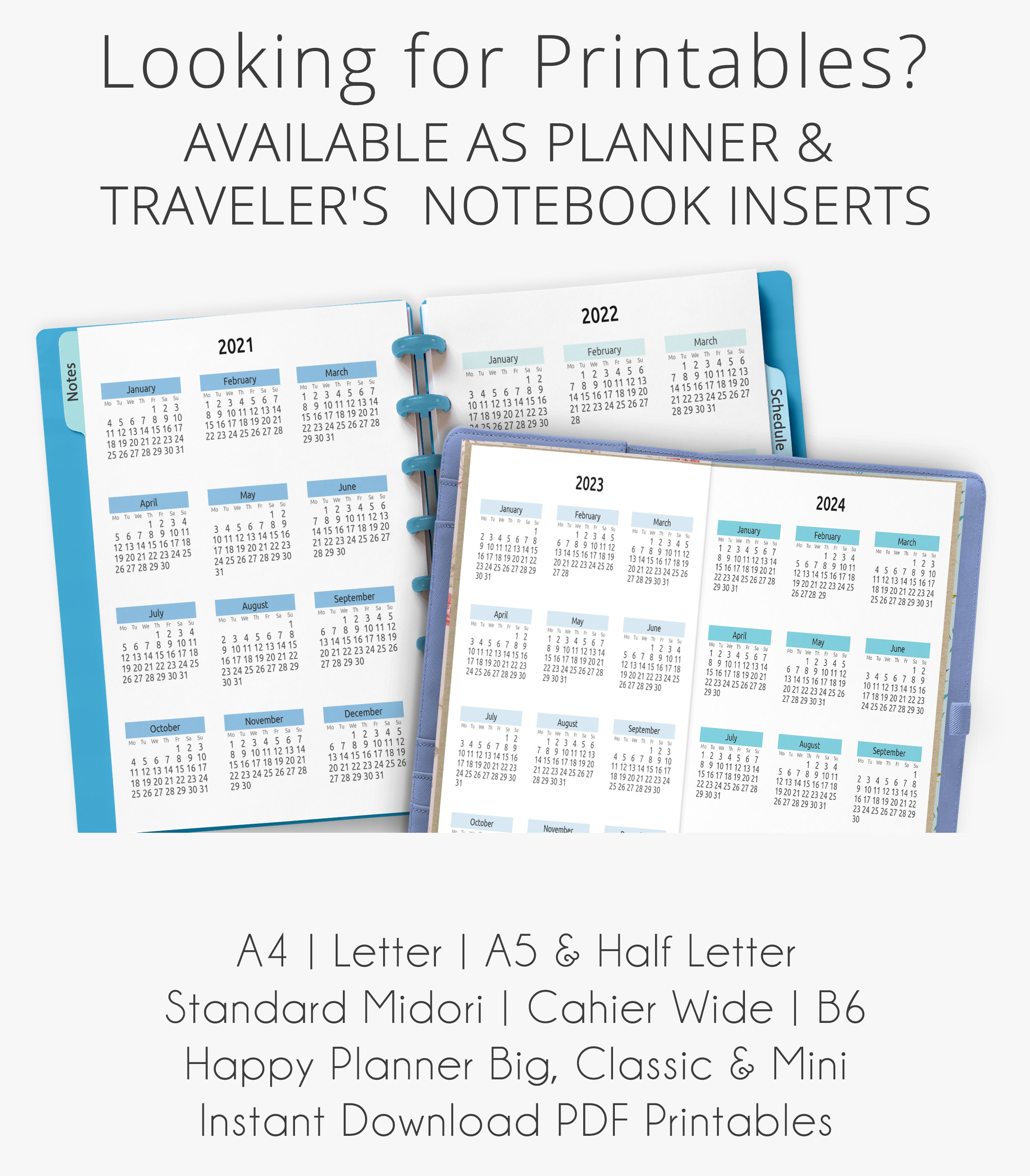 2021 2025 Yearly Calendar Digital Planner Insert for Etsy