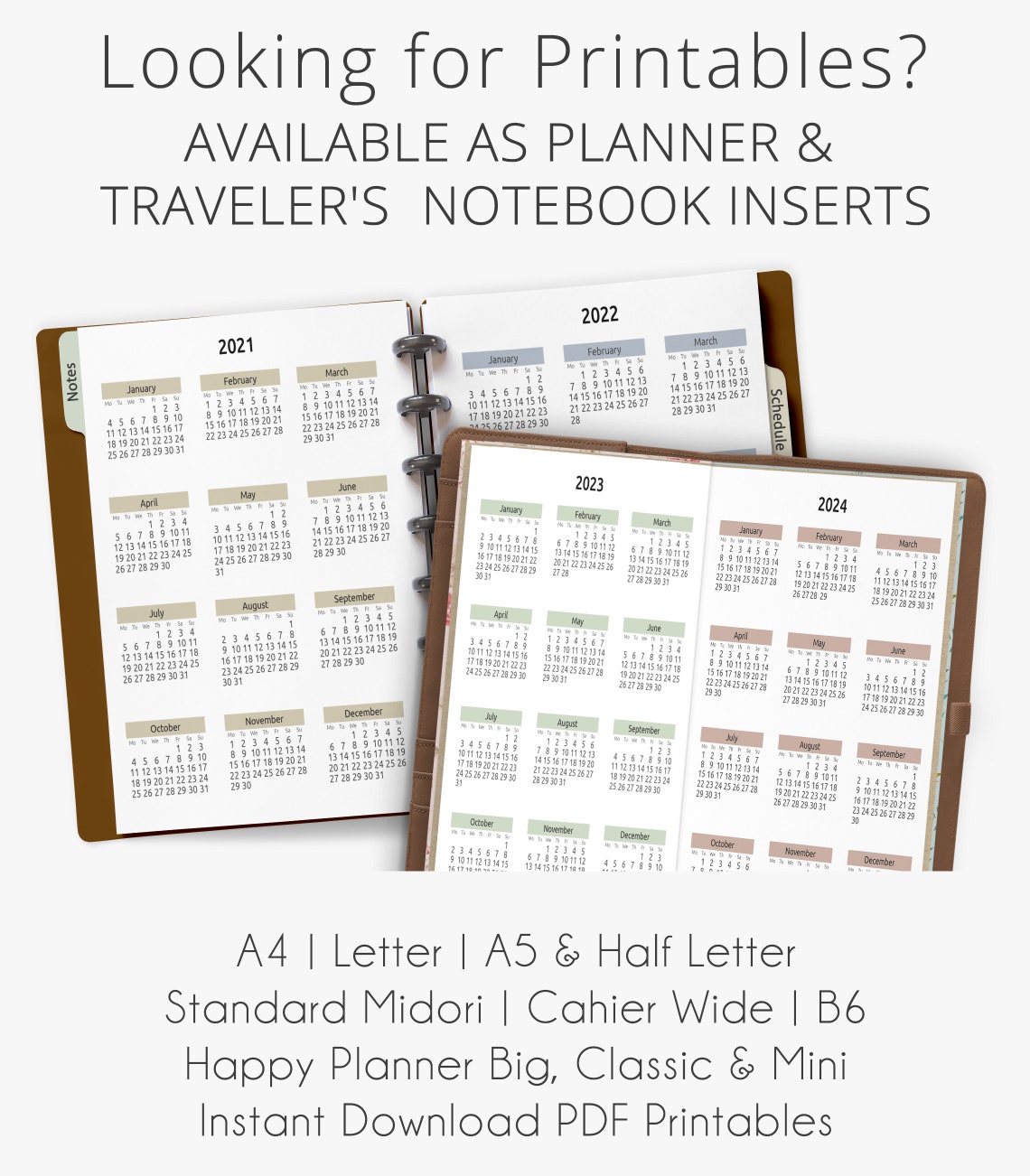 2021 2025 Yearly Calendar Digital Planner Insert for | Etsy