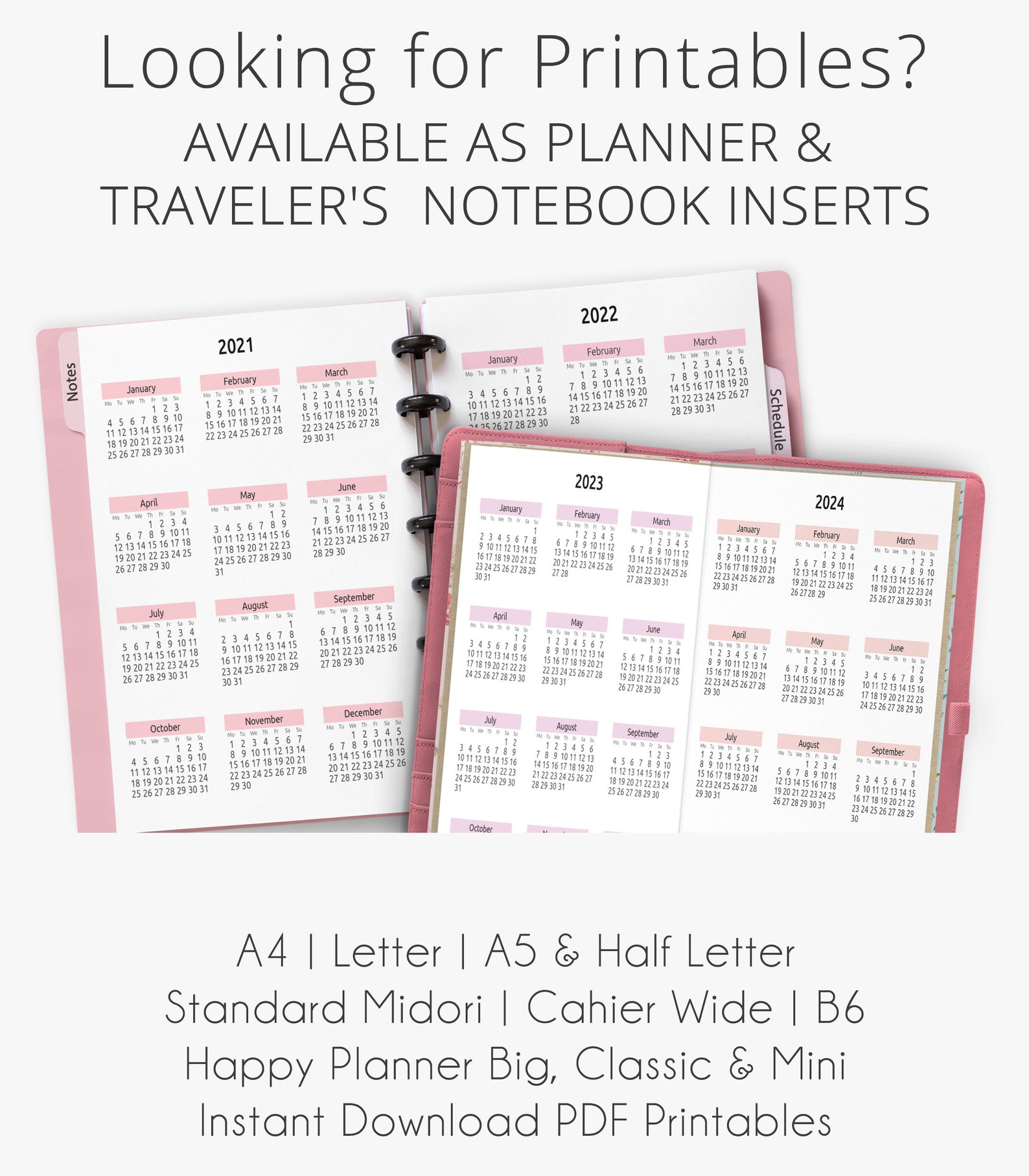 2021 2025 Yearly Calendar Digital Planner Insert for Etsy