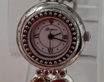 Vintage Brighton Charleston Silver Tone Heart Bezel Ladies Watch Swirl Bracelet Working