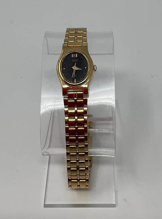 Vintage Seiko V401-5101 Ladies Gold Tone Black Dial Watch  display picture 1