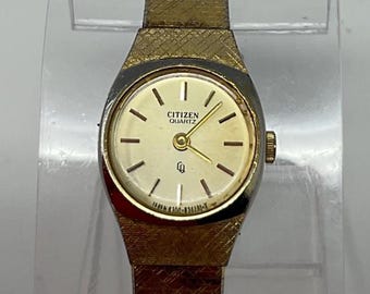 Vintage Citizen 4-832779YO Gold Tone Womens Watch Champagne Dial Working New Battery