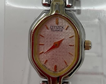 Vintage Citizen 5920-S57294 Two Tone Womens Watch Pink Dial Octagon Working