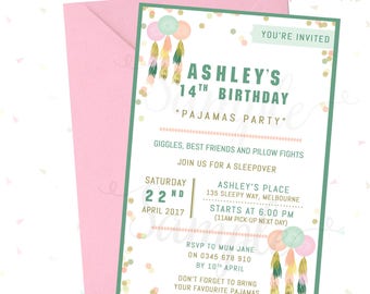 CONFETTI Girls Birthday Invitation * Pajamas / Slumber Party