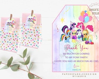Personalised PONY Cartoon Thank You Tags / Party Favour Tags