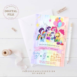 RUSH ORDER - Gepersonaliseerde Pony Cartoon Verjaardagsuitnodiging