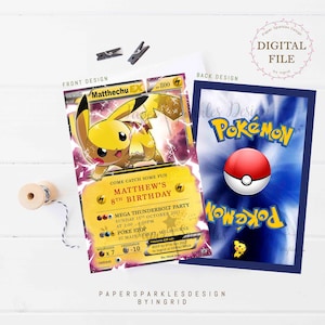 Personalised GAMES Birthday Invitation inspired by Pokémon/Pokemon Card image 4