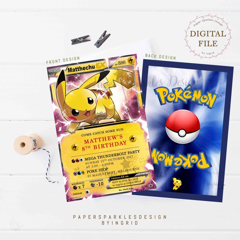 Personalised GAMES Birthday Invitation inspired by Pokémon/Pokemon Card image 4