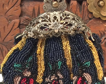 1920s Art Deco Beaded Purse – Vintage Seed Bead Handbag With Floral ...