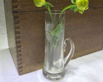 Etched Glass Vase Cordial Loop Handle