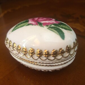 Ceramic Egg Hand-painted Jewelry Ring Case Rose Gold Embellishments