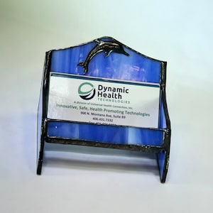 Visitenkartenhalter Artisan Hand-gefertigte Buntglas-Anzeige Delfin-Blau-Ozean-Glas