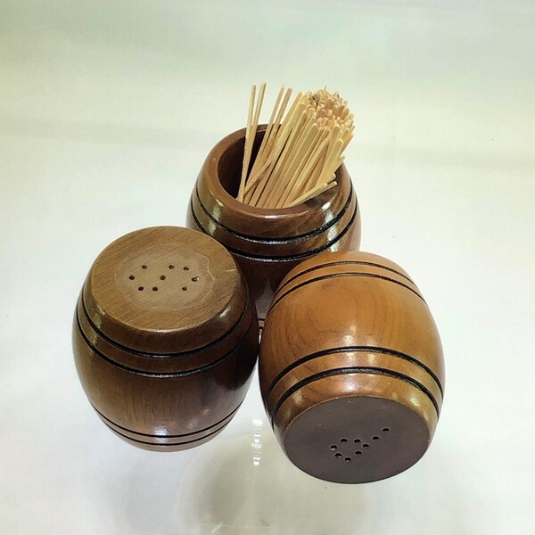 Set/3 Rogue River Myrtlewood Salt Pepper Shakers Toothpick Holder Vintage Handcrafted