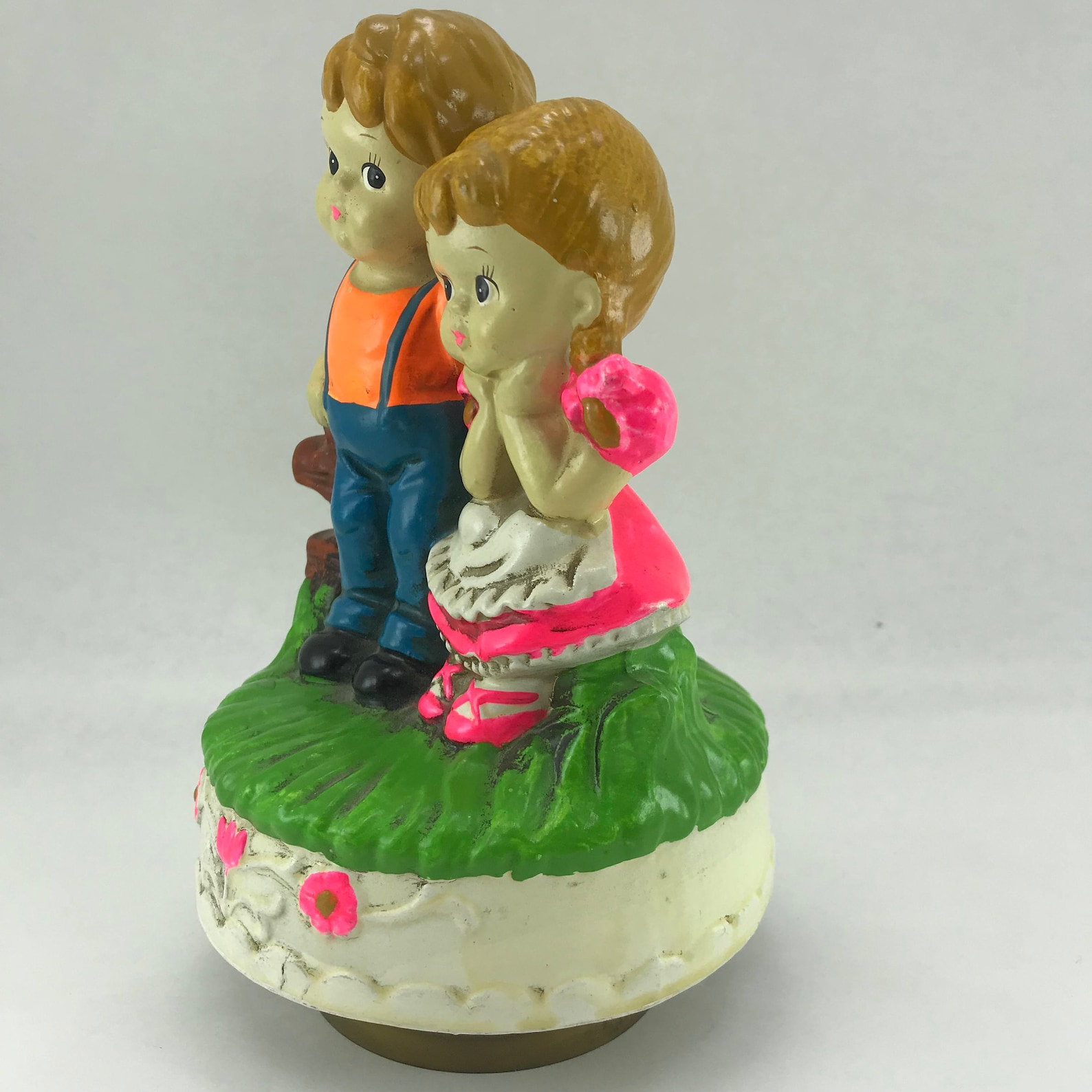 Musical Figurine Boy Girl on Bench 70s Kitsch Plays Song Etsy