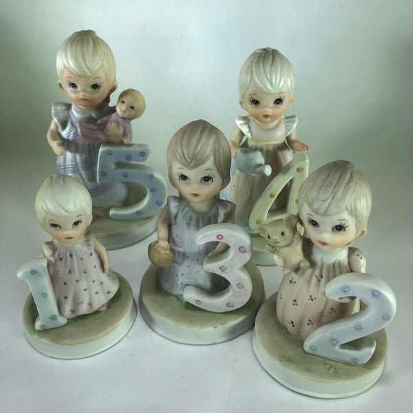 Lefton's 1-5 Birthday Girls The Christopher Collection 1980s Collectible Figurines Ceramic Cake Topper