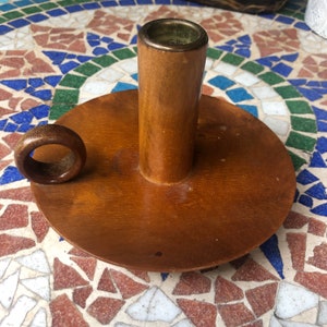 Vintage Myrtlewood Candlestick Holder with Finger Loop by A.C. Evans