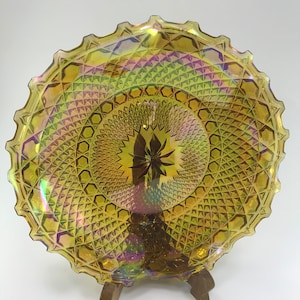 Indiana Carnival Glass Hostess Plate Gold Iridescent 10&quot;
