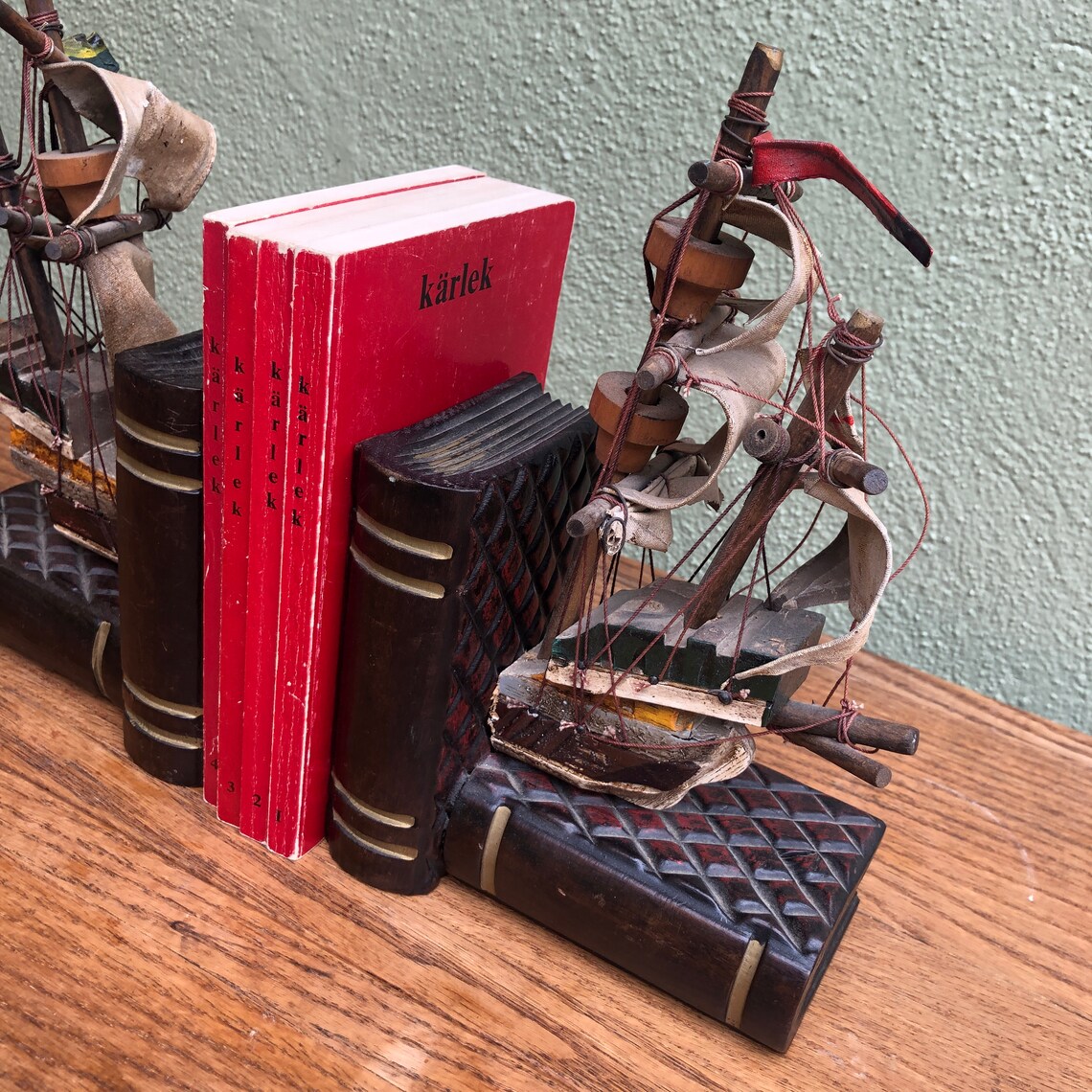 Spanish Galleon Ship Pair Bookends Hardwood Made in Spain Etsy