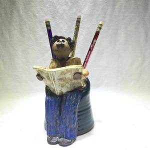 Ceramic Pen Holder Desk Set Artist Signed