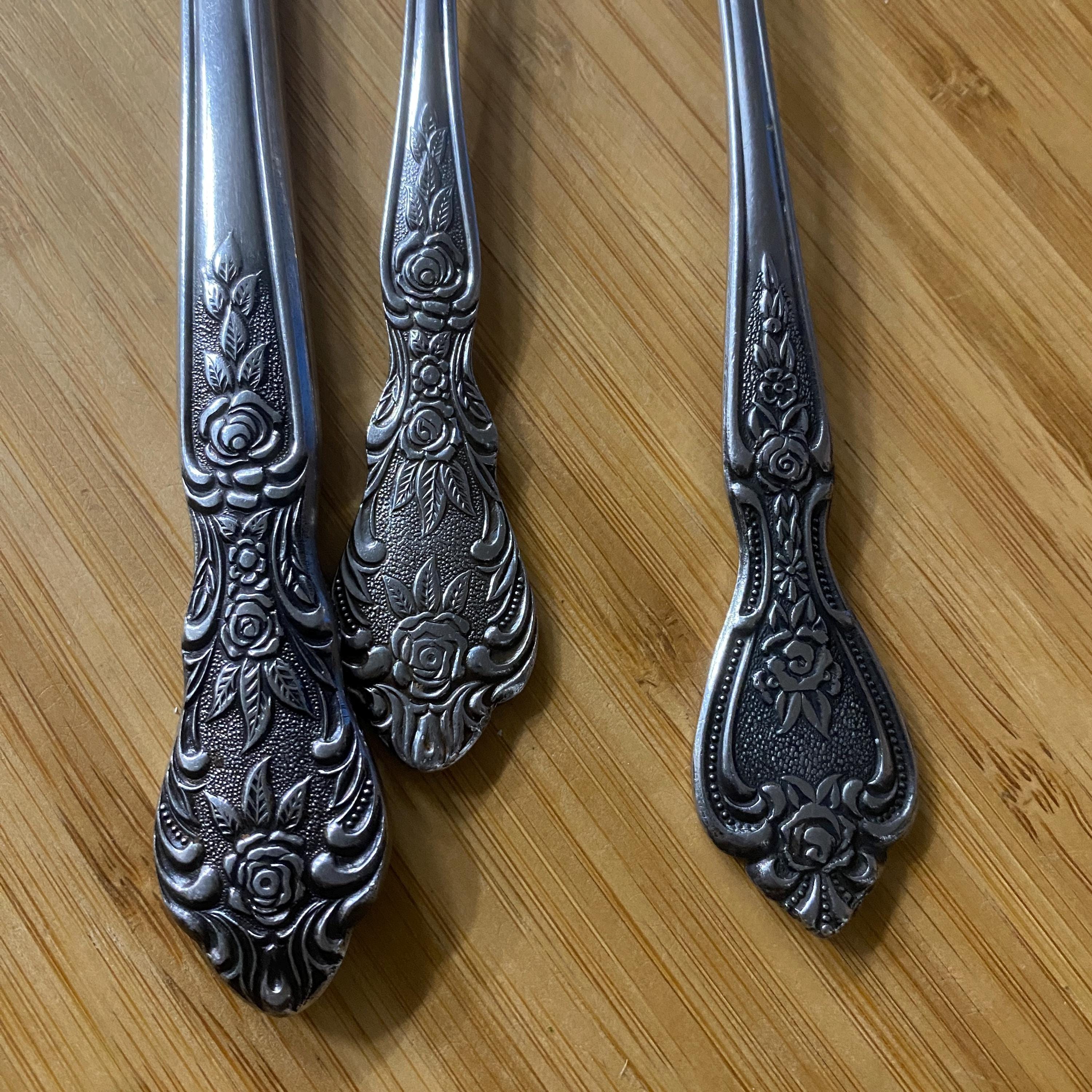 NORMANDY ROSE Patterned Vintage Stainless Steel Flatware Japan