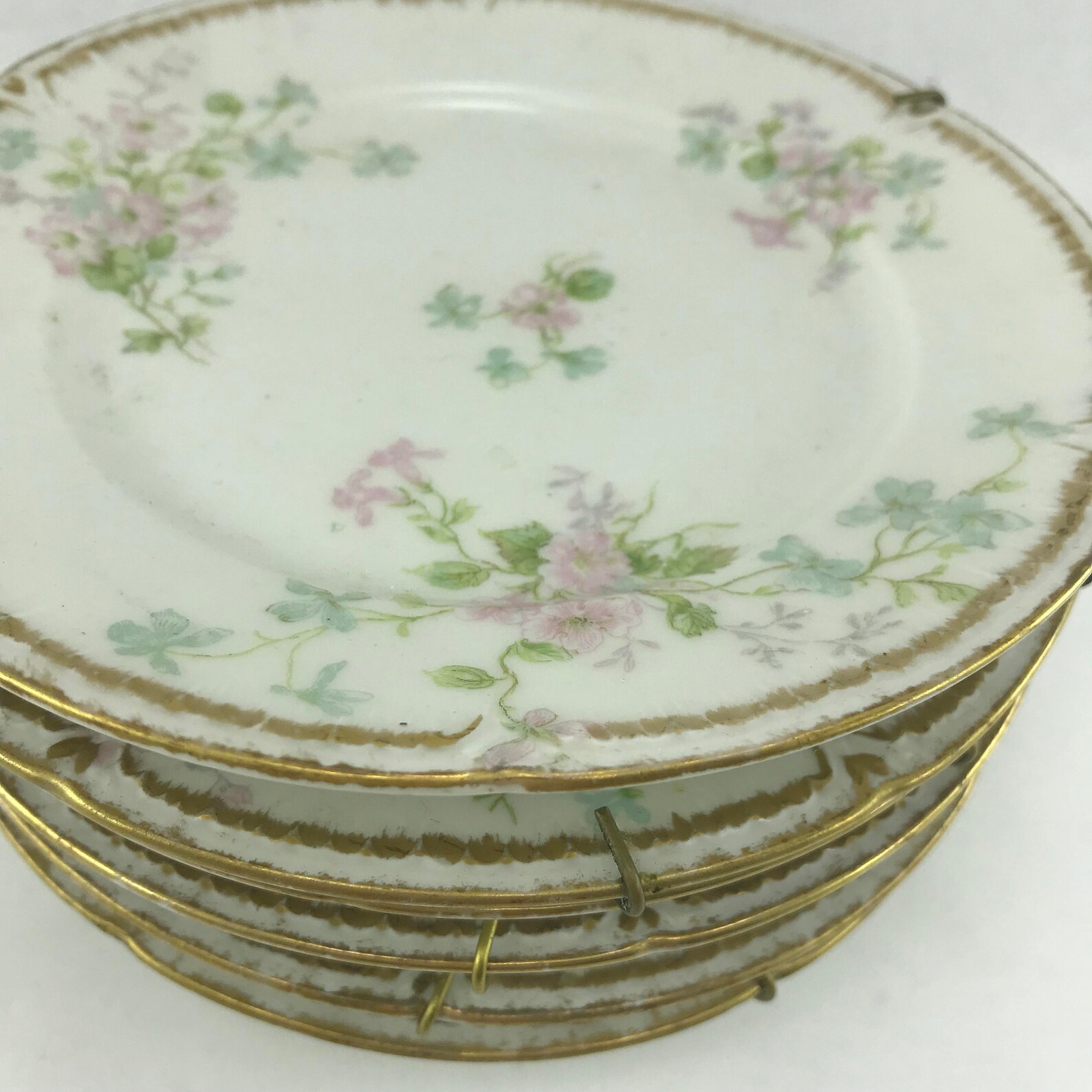 Set of 6 Plates Haviland Limoges Gda France Handpainted Gold Rim