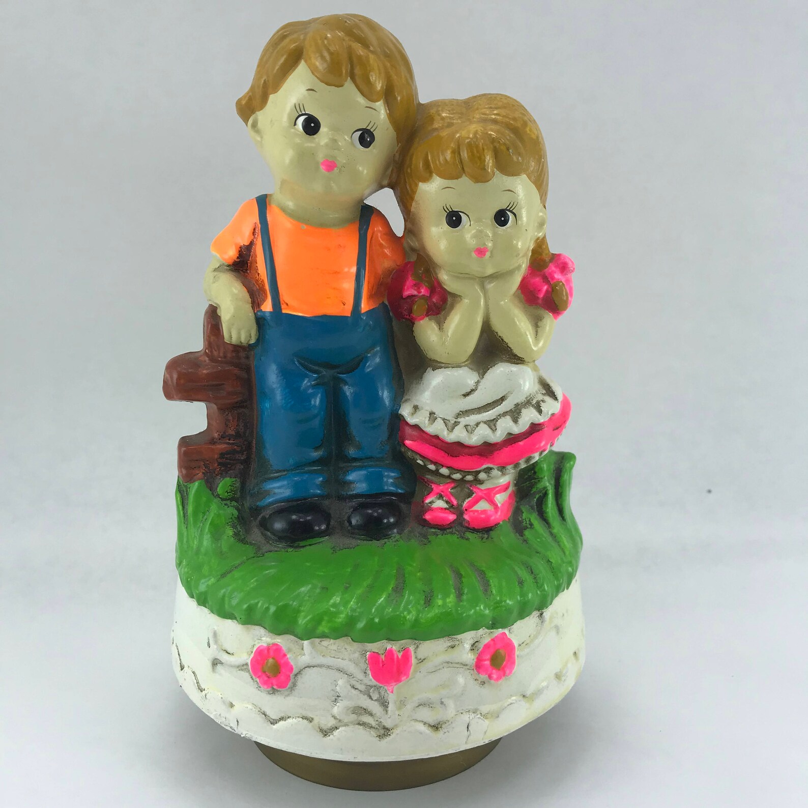 Musical Figurine Boy Girl on Bench 70s Kitsch Plays Song Etsy