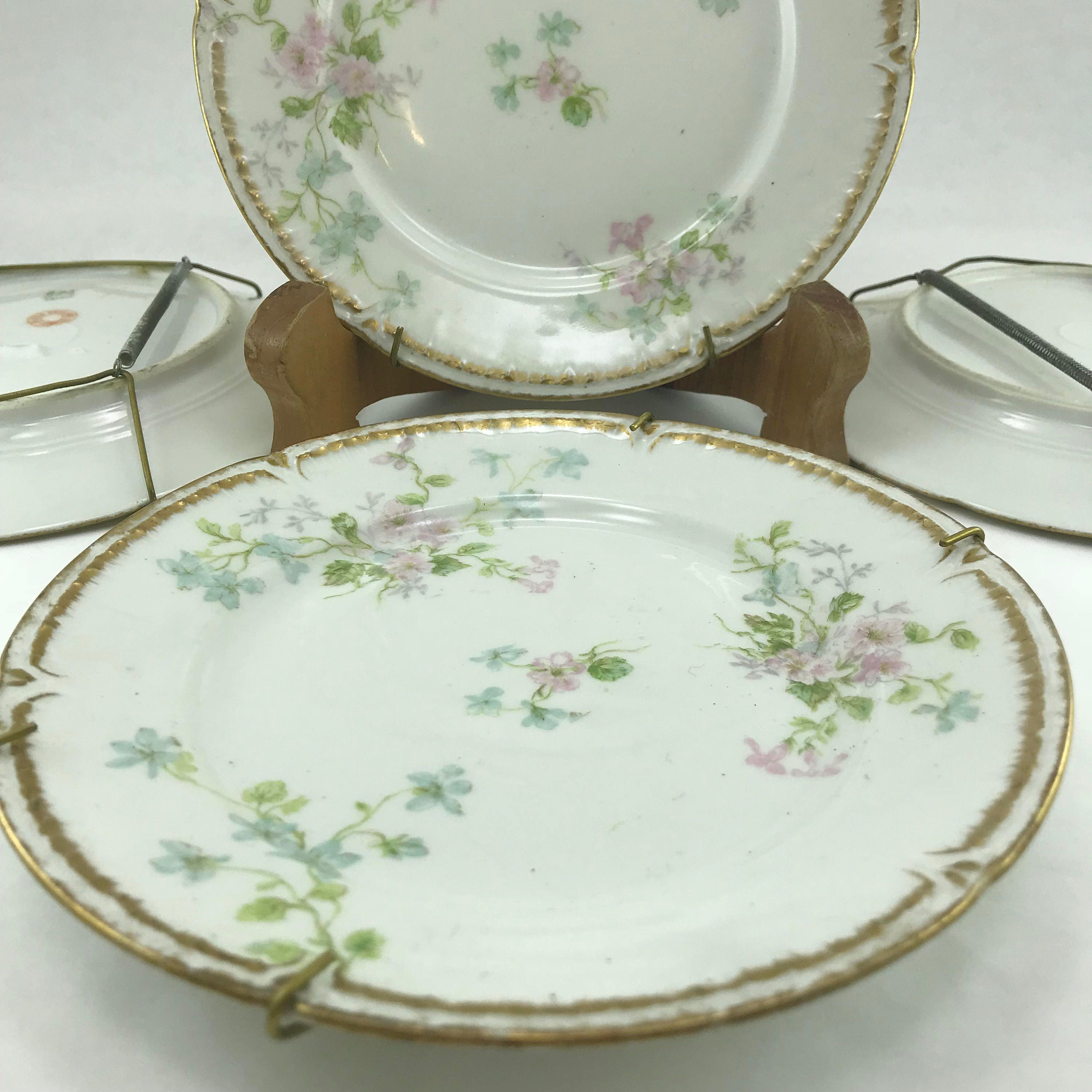 Set of 6 Plates Haviland Limoges Gda France Handpainted Gold Rim