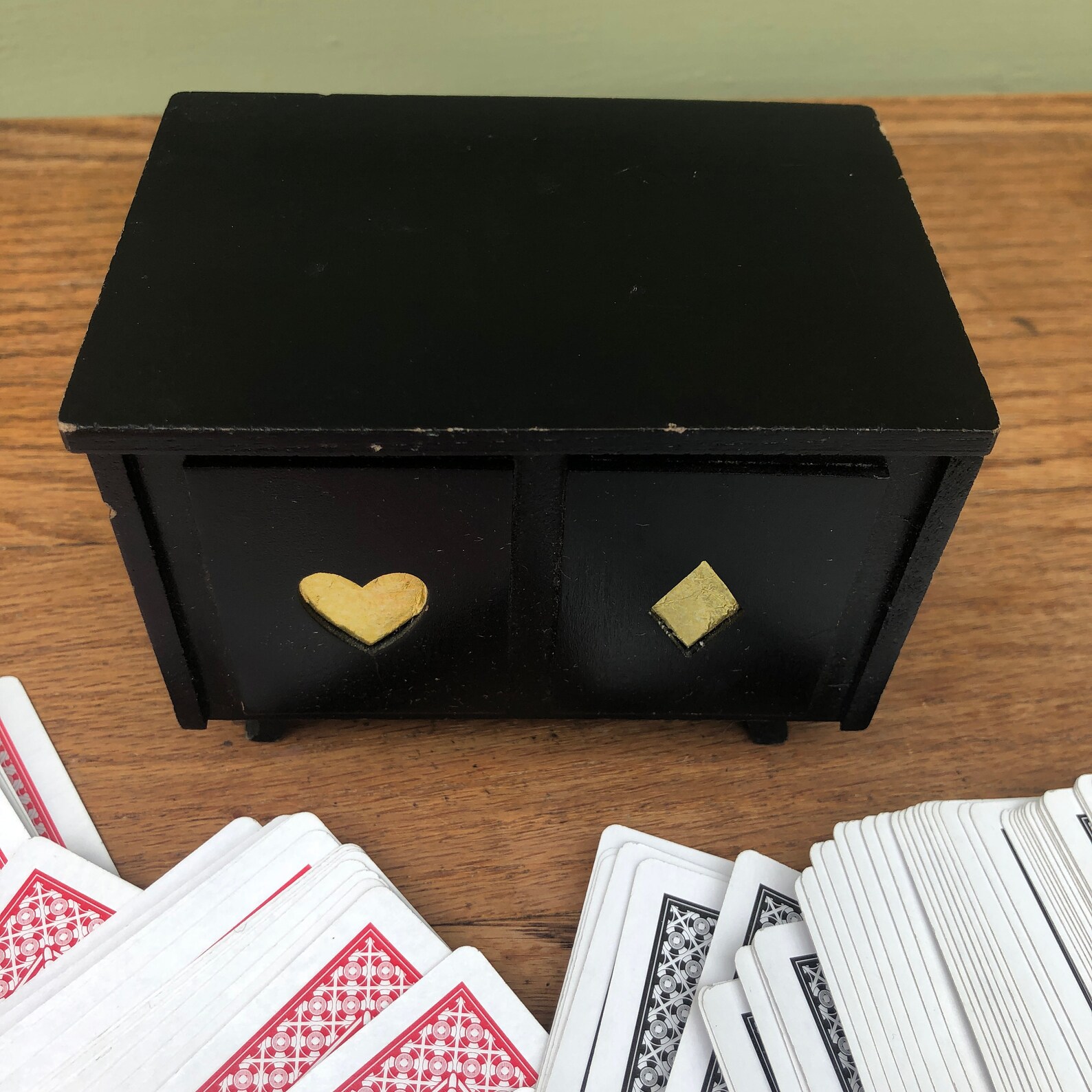 Playing Card Articulating Wooden Storage Box Vintage Made in Etsy