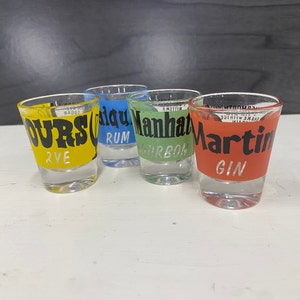Shot Glasses Assorted Daiquiri-Rum Sours-Rye Manhattan-Bourbon Martini-Gin Novelty Barware Collectibles Buyer&#39;s Choice