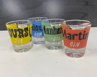 Shot Glasses Assorted Daiquiri-Rum Sours-Rye Manhattan-Bourbon Martini-Gin Novelty Barware Collectibles Buyer&#39;s Choice