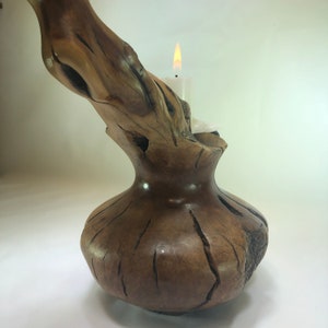 Burl Wood Candlestick Holder Hand-turned Manzanita Oregon Signed by Artist Ted Messing