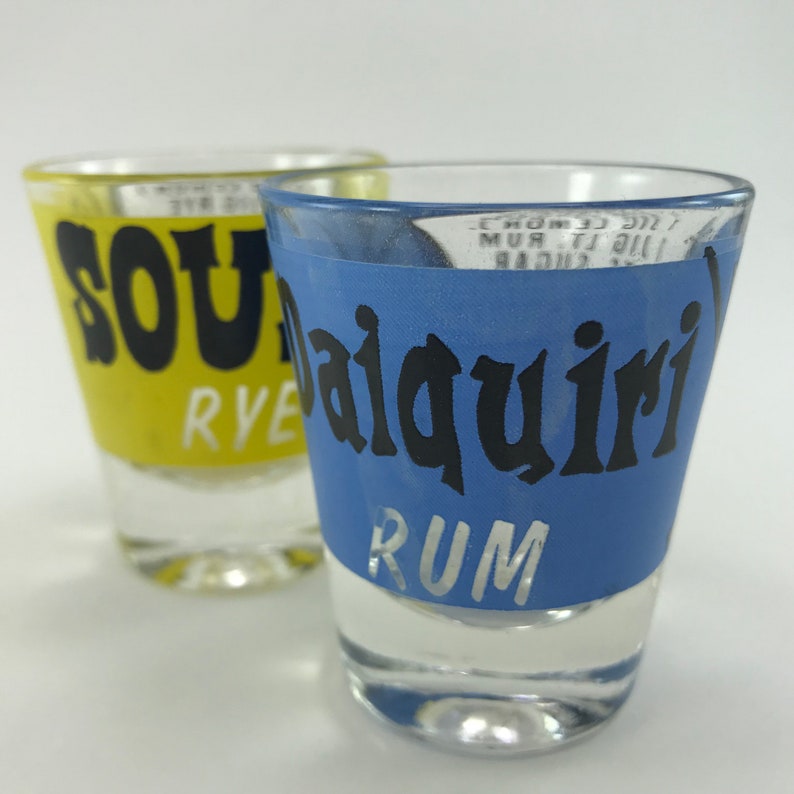 Pair Shot Glasses Daiquiri Rum Sours Rye Novelty Barware Image 0