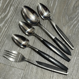 Vintage Stainless Bakelite Flatware Silver Black Japan Assorted Pieces Buyer's Choice