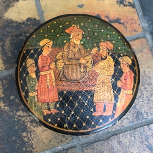 Snuff Box Vintage Russian Tobacciana Wood Box Lacquered Paint