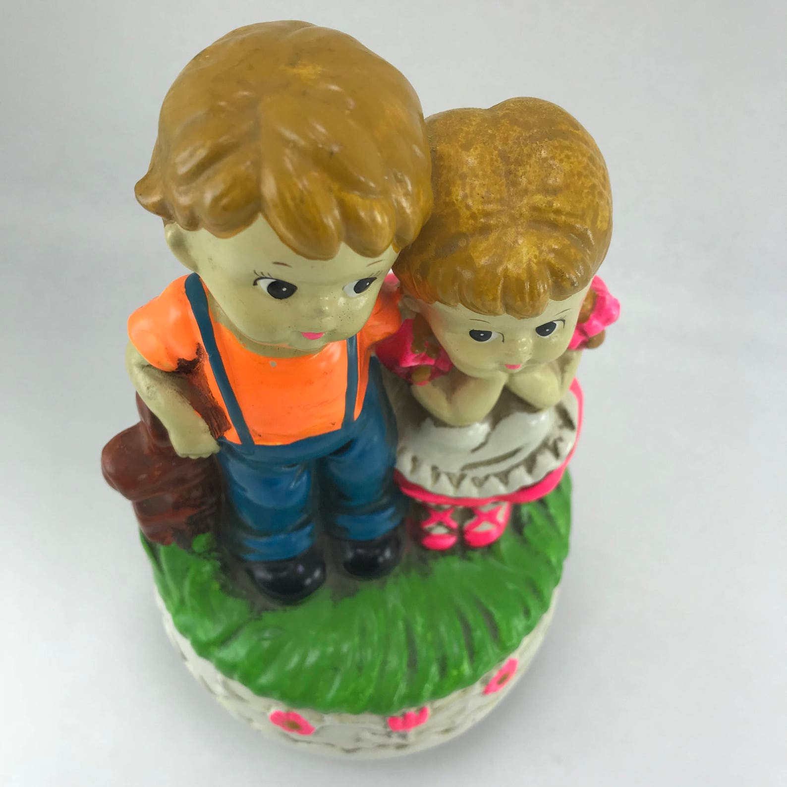 Musical Figurine Boy Girl on Bench 70s Kitsch Plays Song Etsy