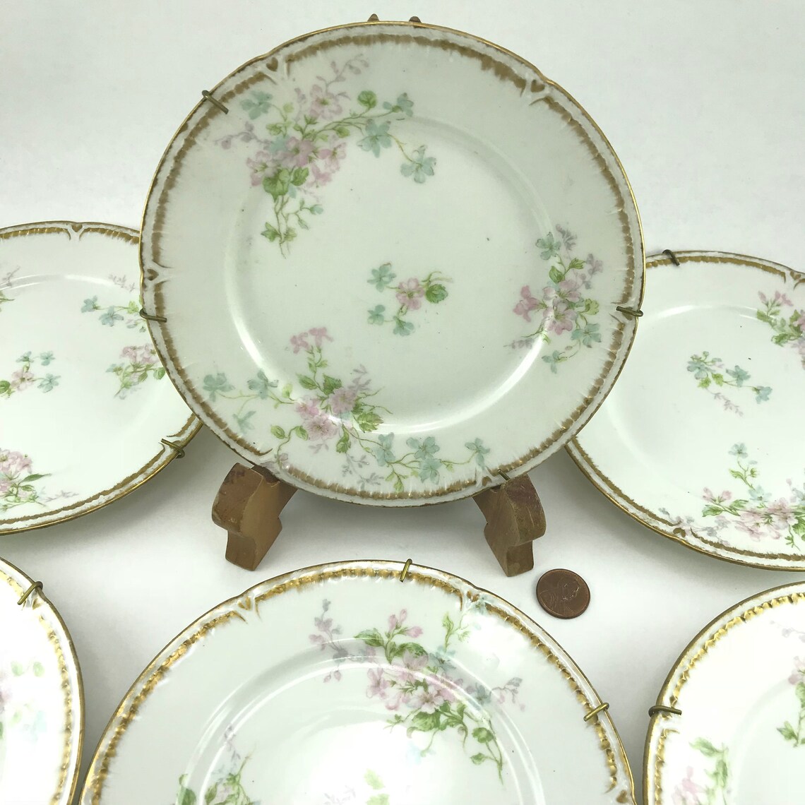 Set of 6 Plates Haviland Limoges Gda France Handpainted Gold Rim