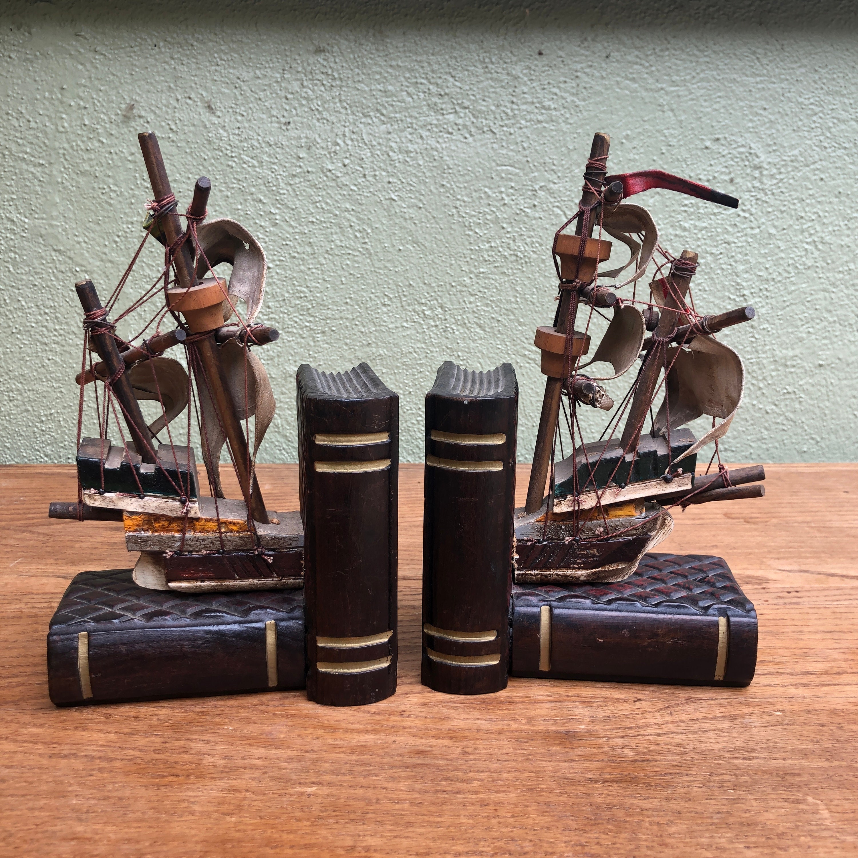 Spanish Galleon Ship Pair Bookends Hardwood Made in Spain Etsy