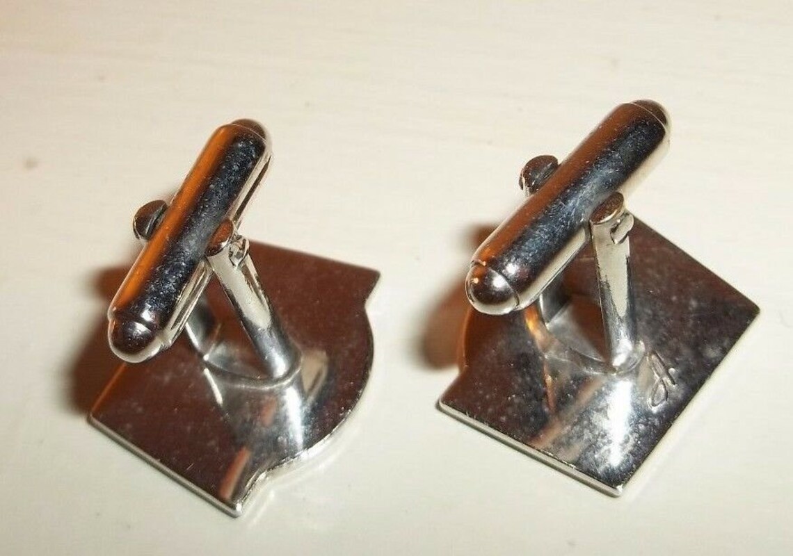 Boutons De Manchette Vintage Anson Silver Tone Signés - Occasion, Métal Mixte Et Verre
