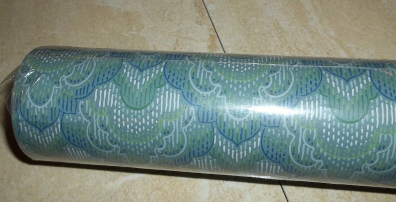 New Old Stock Schumacher Wallcovering Wallpaper Paper 9 Yards Art Deco Blue Green
