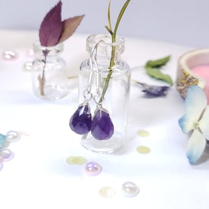 Beautiful Natural Amethyst Dangle Earrings Sterling Silver