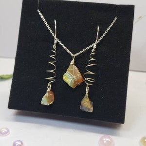 Gorgeous Geometric Raw Opal Earrings and Necklace Set Sterling Silver Hypoallergenic