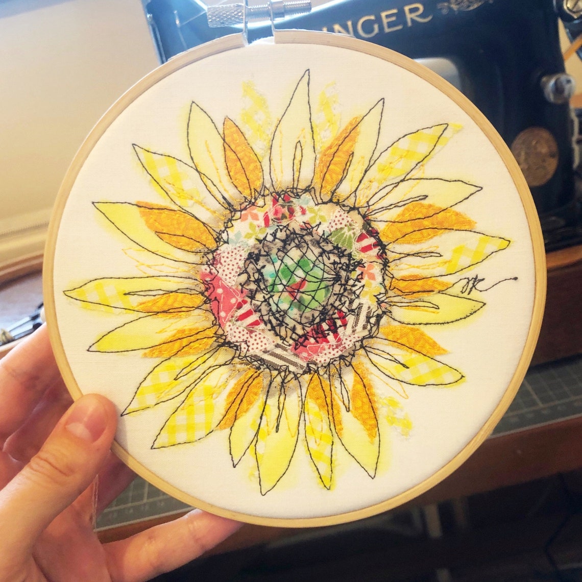 Sunflower Embroidery Art Card Print of Original Embroidery Etsy
