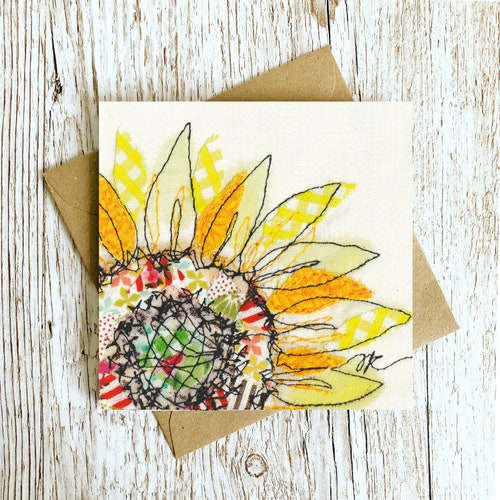 Sunflower Embroidery Art Card Print of Original Embroidery Etsy