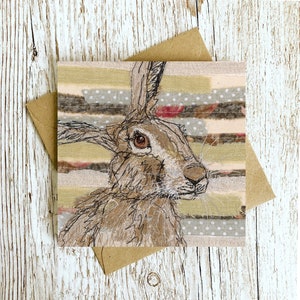 Hare Embroidery Art Card, Blank Art Card, Print from Original Artwork, Threadbare Hare, Birthday Card, British Countryside, Card for him