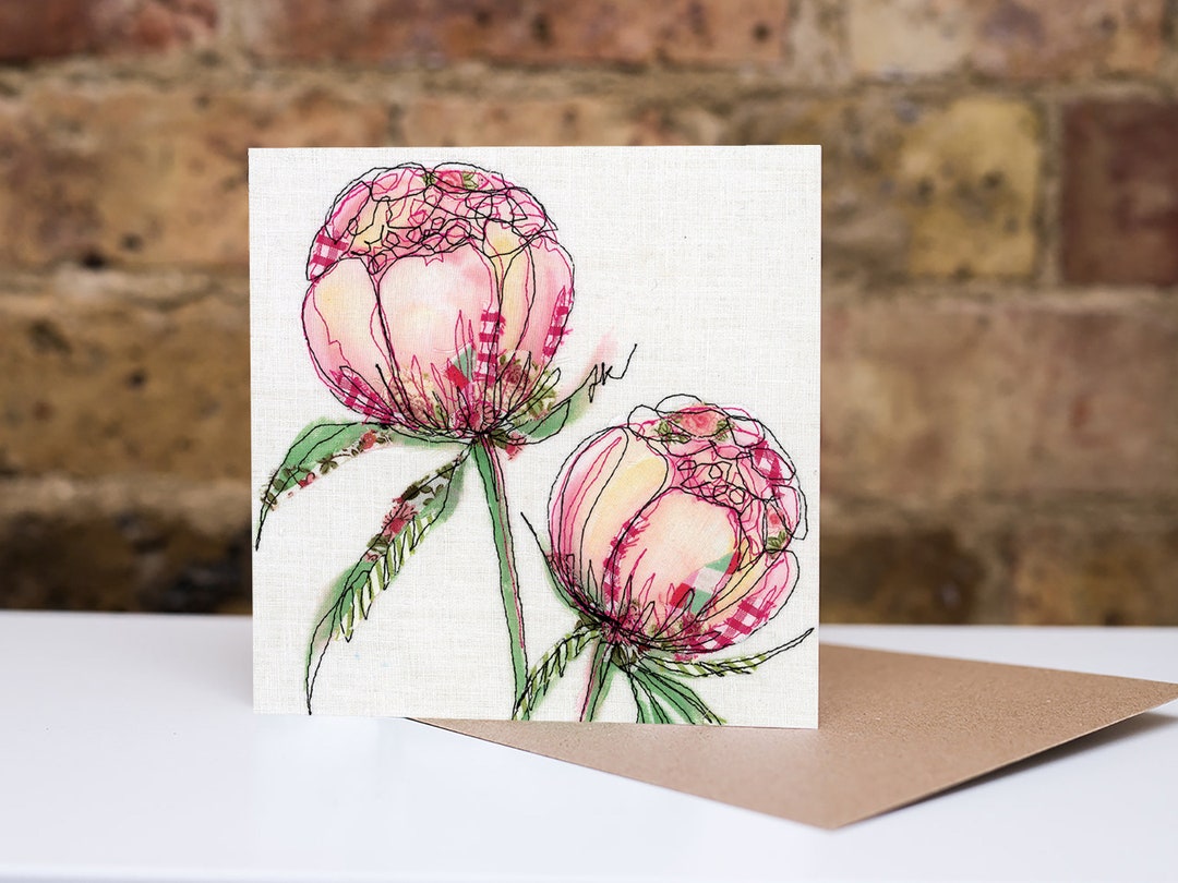 Peony Embroidery Art Card Print of Original Embroidery Etsy