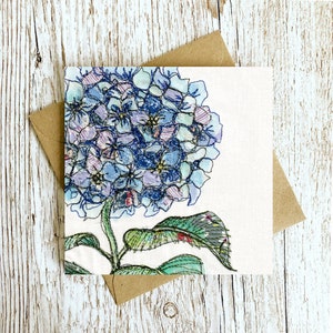 Hydrangea Card, Blank Art Card, Print of original embroidery artwork, birthday cards for her, thank you card, get well soon, any occasion