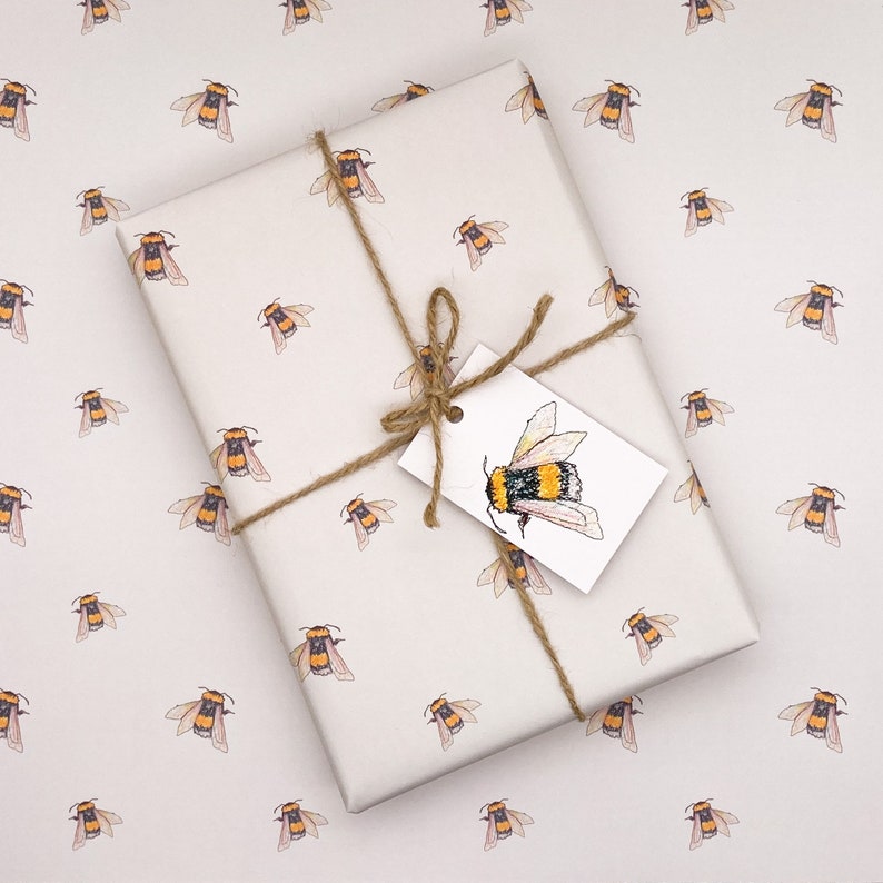 Luxury Bee Wrapping Paper & Gift Tag Bumble Bee Embroidery Etsy UK