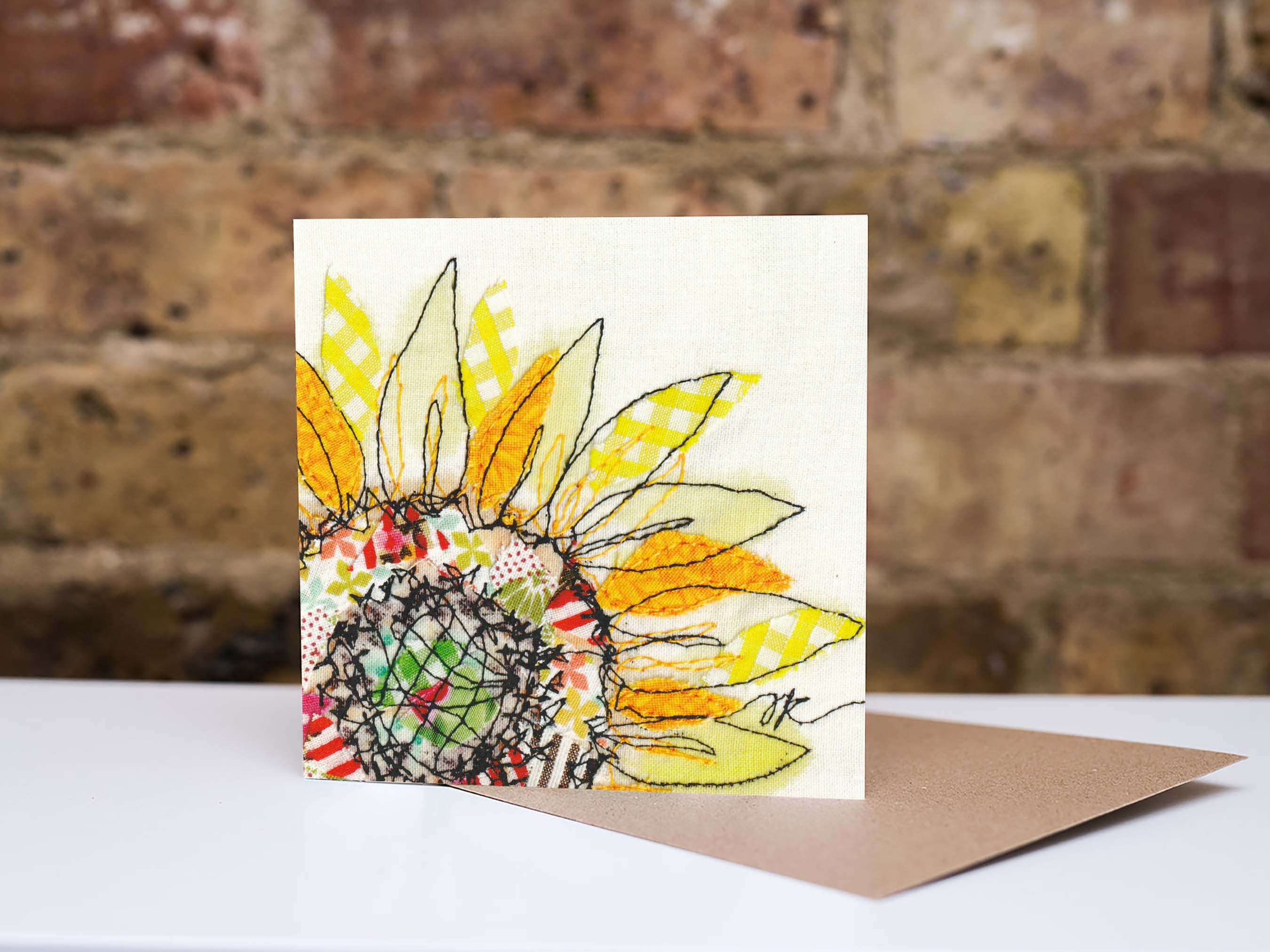 Sunflower Embroidery Art Card Print of Original Embroidery Etsy