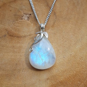 Blue Flash Moonstone Hanger, Moonstone Ketting Zilver, Fantasy Gemstone Sieraden, Rainbow Moonstone Teardrop, Sterling Zilver, Blauw kristal